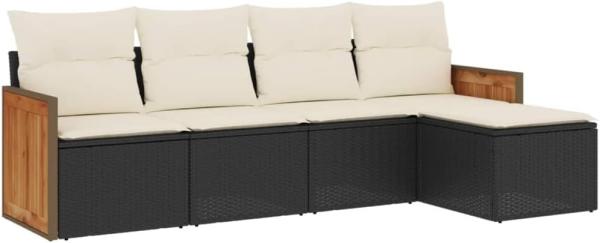vidaXL 5-tlg. Garten-Sofagarnitur mit Kissen Schwarz Poly Rattan 3259998