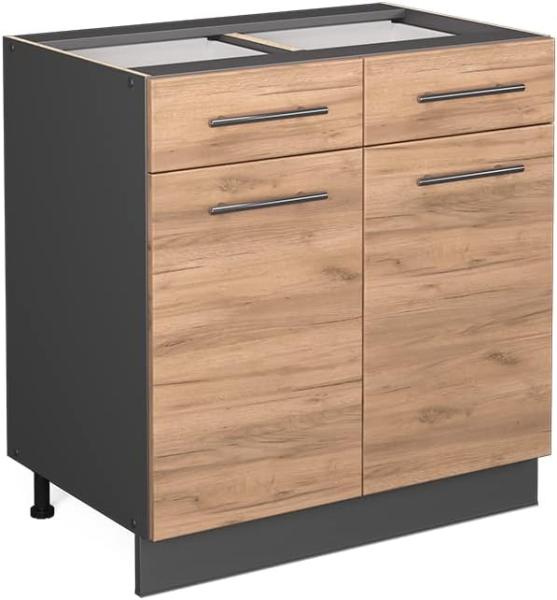 Vicco Küchenschrank Küchenmöbel Küchenzeile Fame-Line modern Küche Einbauküche Blende Unterschrank Hochschrank Hängeschrank (Anthrazit-Goldkraft, Schubunterschrank 80 cm)