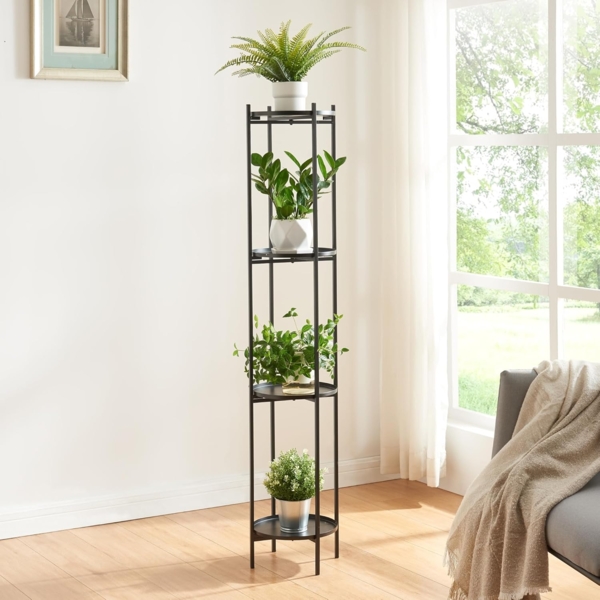 Pflanzenständer Tuusula mit 4 Ablagen Metall Schwarz [en. casa]