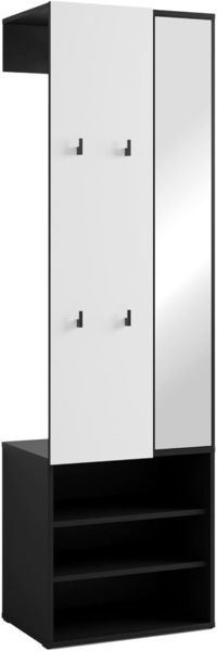 byLIVING Kompaktgarderobe Andorra/Spiegel, Kleiderstange und Schuhfächer/Garderobenschrank/Flurgarderobe/Maße: B 55, H 187,5, T 40,5 cm (Weiß)