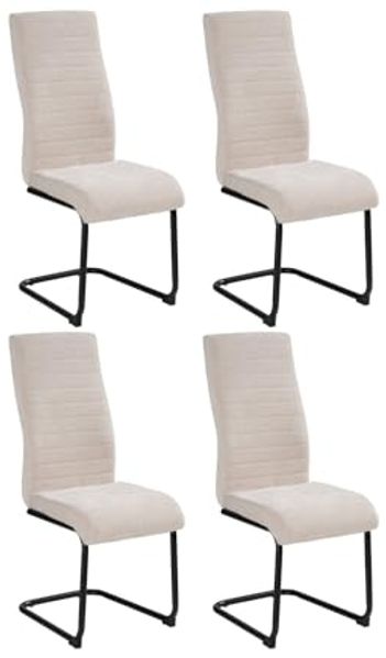 Home4You Freischwinger Schwingstühle 4er Set, Beige, Webstoff, Metall, mit Quersteppung