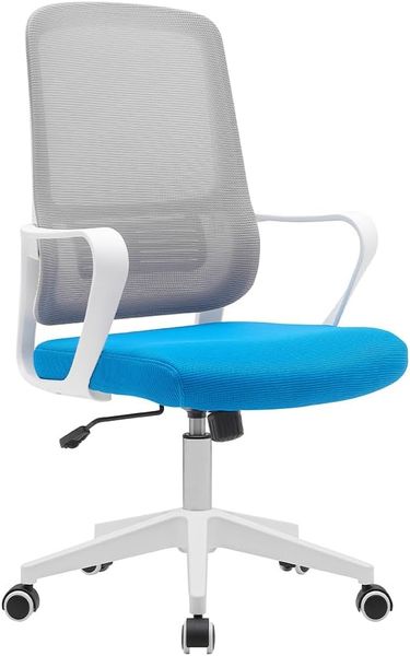 BAKAJI Sedia da Ufficio Blu e Grigio Poltrona da Scrivania Girevole Regolabile 98-108cm Bürostuhl, Legierter Stahl Nylon, Blau und Grau, 57x98-108 cm