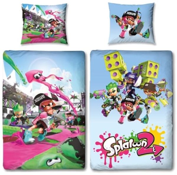 BERONAGE Kinderbettwäsche Splatoon Group Bettwäsche Linon / Renforcé, 100% Baumwolle, 2 teilig, 135x200 + 80x80 cm
