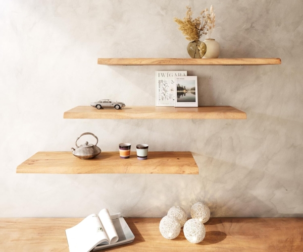 Wandregal Live-Edge 100 cm Akazie Natur Baumkante massiv Bild 7