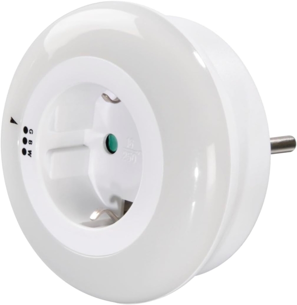 Hama LED Nachtlicht LED Nachtlicht mit Steckdose, Lichtsensor, Berührungsschutz, 3 Farben, Ein-/Ausschalter, Farbwechsel, LED fest integriert, Tageslichtweiß, blau, grün, Weiß, Blau, Grün