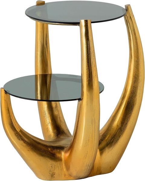 riess-ambiente Beistelltisch LEVELS 50cm gold antik / schwarz · Wohnzimmertisch mit 2 Tischplatten (Einzelartikel, 1-St), Schlafzimmer · Metall-Gestell · rund · handmade · Glasplatte