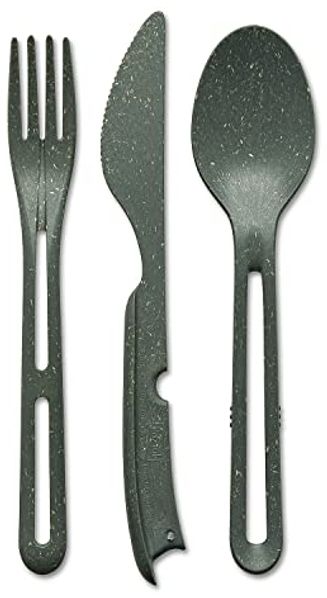 Koziol Besteck-Set 3-teilig Klikk, Reisebesteck, To-Go-Besteck, Kunststoff-Holz-Mix, Nature Ash Grey, 8003701