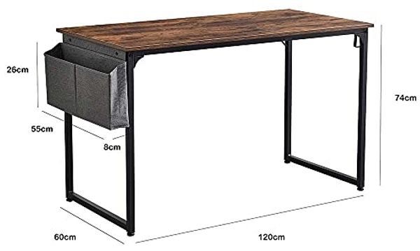 BAKAJI Schreibtisch Arbeitstisch PC-Tisch Arbeitsplatte aus MDF mit Metallrahmen Organizer Organizer Stoffträger und Haken Haus Büro modernes Industriedesign 120x60 x H74 cm Bild 2