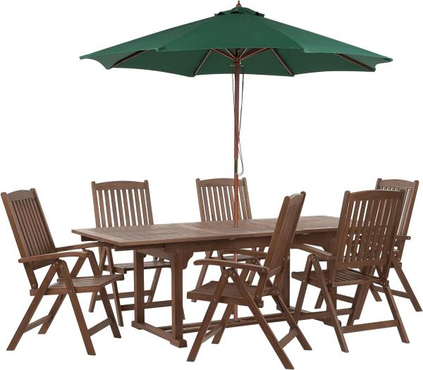 Gartentisch Set AMANTEA Akazienholz 6 Personen Grün