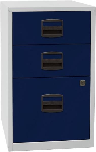 Beistellschrank PFA, 2 Universalschubladen, 1 HR-Schublade, Farbe Korpus lichtgrau, Fronten oxfordblau