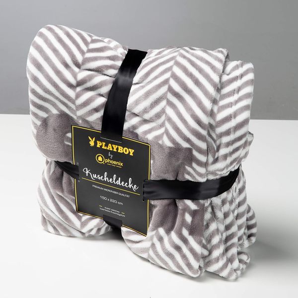 PLAYBOY - Kuscheldecke JACKIE", luxuriöse, weiche Decke, Grau bedruckt, Premium-Microfaser"