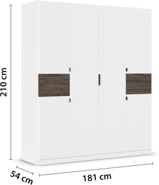 Rauch Möbel Ticao, Drehtürenschrank, Kleiderschrank, Kleiderschränke, Garderobe, Schrank mit Stauraum, 6-türig, 2 Schubladen, Farbe Weiß-Atlantic Oak Dunkel, Holz, 181 x 210 x 54 cm Bild 3
