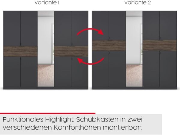 Rauch Möbel Ticao, Drehtürenschrank, Kleiderschrank, Kleiderschränke, Garderobe, Schrank mit Stauraum, 6-türig, 2 Schubladen, Farbe Weiß-Atlantic Oak Dunkel, Holz, 181 x 210 x 54 cm Bild 9