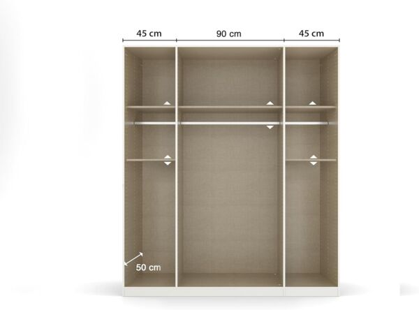 Rauch Möbel Ticao, Drehtürenschrank, Kleiderschrank, Kleiderschränke, Garderobe, Schrank mit Stauraum, 6-türig, 2 Schubladen, Farbe Weiß-Atlantic Oak Dunkel, Holz, 181 x 210 x 54 cm Bild 7