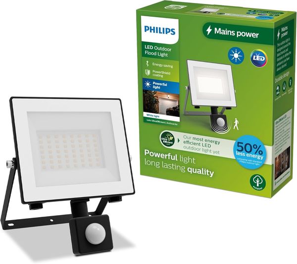 Philips Lois ultraeffizienter Flutlichtstrahler für den Außenbereich mit Sensor, 14 Watt, 3000K weißes Licht, Anthrazit