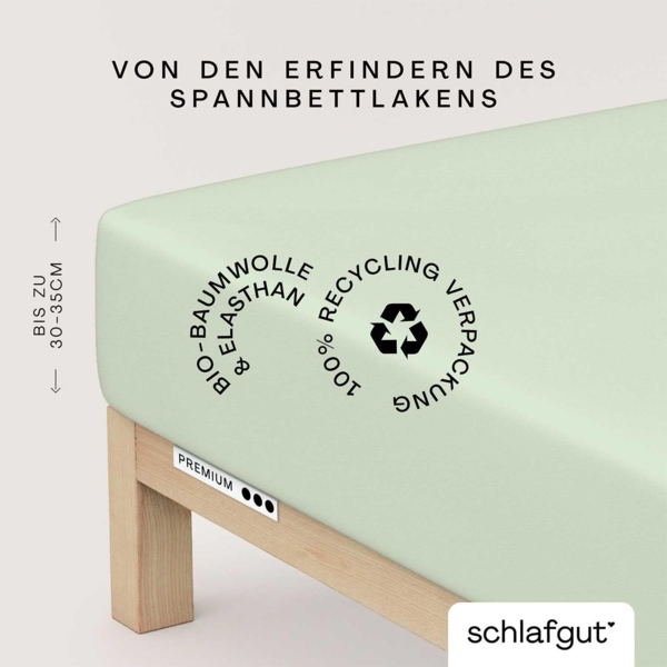 Schlafgut Spannbettlaken Premium, Mako-Zwirn-Jersey, Gummizug: rundum, (1 Stück), Zero Waste Verpackung, PREMIUM Qualität Bild 2