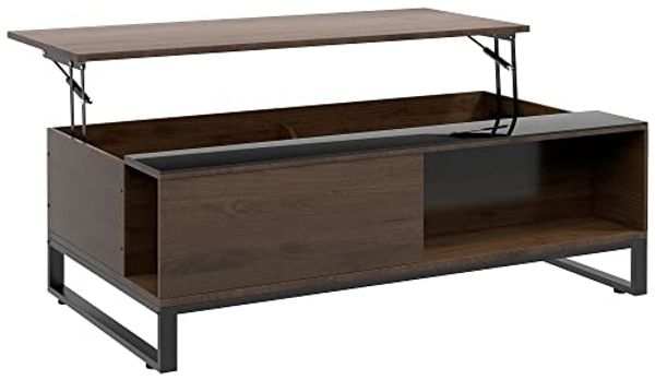 HOMCOM Couchtisch Sofatisch mit Hebefunktion, Stauraum (Beistelltisch, 1-St, Kaffeetisch), Stahl, Walnuss, Schwarz, 102 x 58 x 35,5 cm