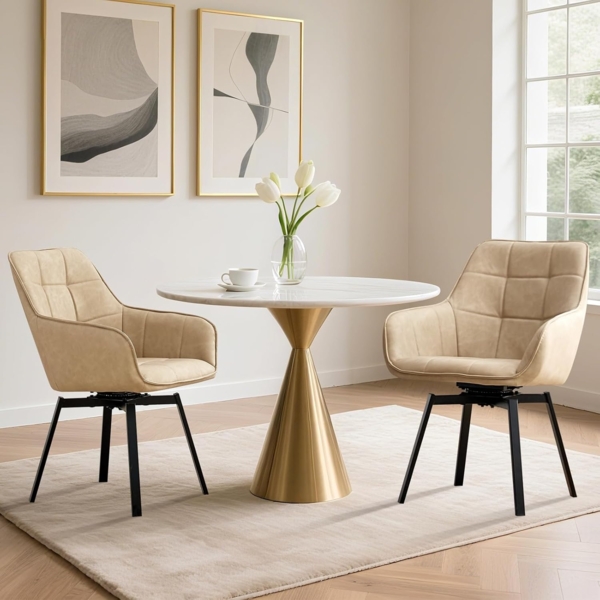 TUKAILAI Esszimmerstühle Drehbar, Drehstuhl esszimmer Kunstleder mit Armlehnen Rückenlehne Gepolsterter Sitz Metallbeine, Armlehnstuhl Küchenstühle Polsterstuhl Sessel für Küche (Beige) Bild 4
