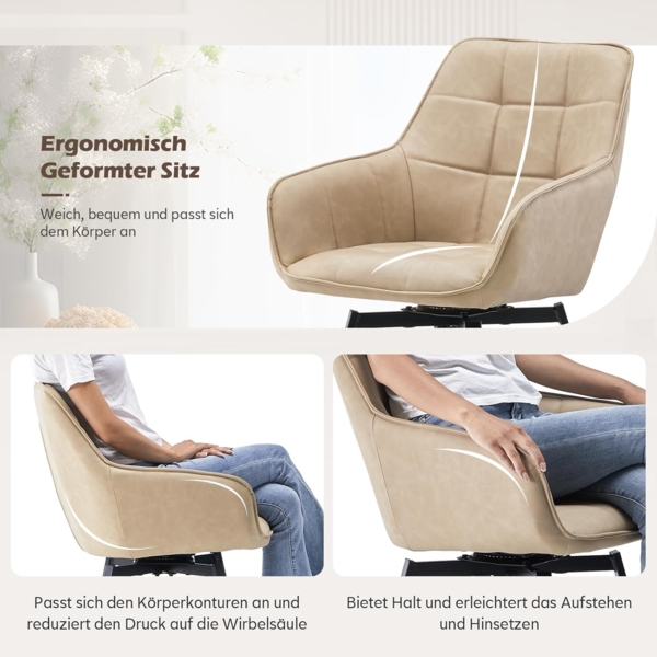 TUKAILAI Esszimmerstühle Drehbar, Drehstuhl esszimmer Kunstleder mit Armlehnen Rückenlehne Gepolsterter Sitz Metallbeine, Armlehnstuhl Küchenstühle Polsterstuhl Sessel für Küche (Beige) Bild 7