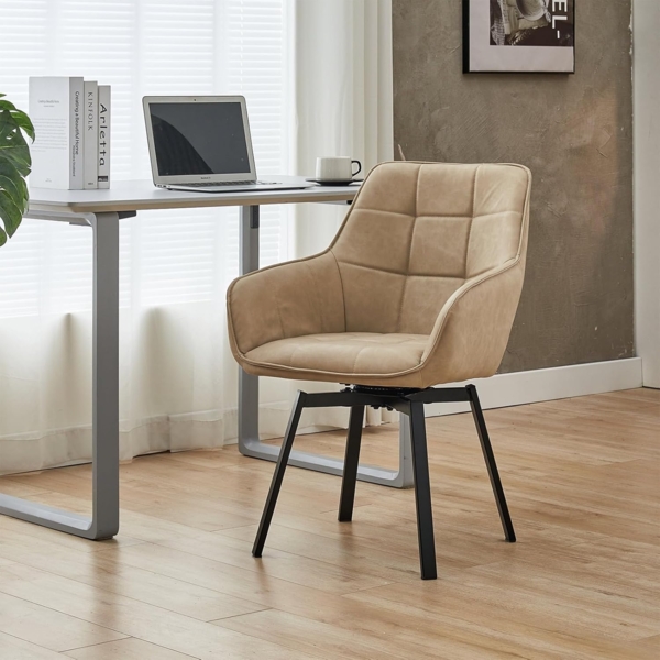 TUKAILAI Esszimmerstühle Drehbar, Drehstuhl esszimmer Kunstleder mit Armlehnen Rückenlehne Gepolsterter Sitz Metallbeine, Armlehnstuhl Küchenstühle Polsterstuhl Sessel für Küche (Beige) Bild 2