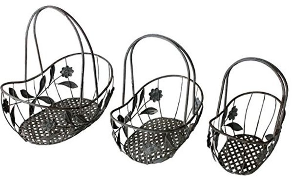 Deko-Korb-Set Blumenkorb Dekokorb Obstkorb Gitterkorb Garten 3tlg. Antik grau