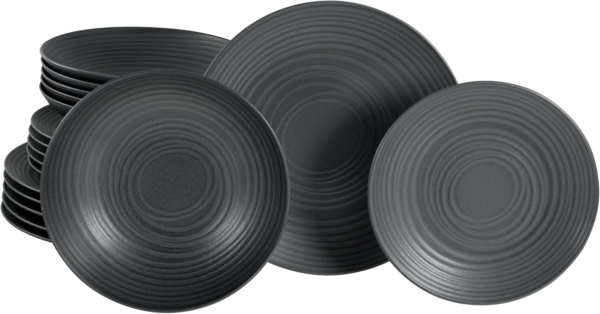 CreaTable Geschirr-Set 20569 (18-tlg), Steingut, Serie Lava Stone Black, 18-teiliges Teller Set aus Steinzeug