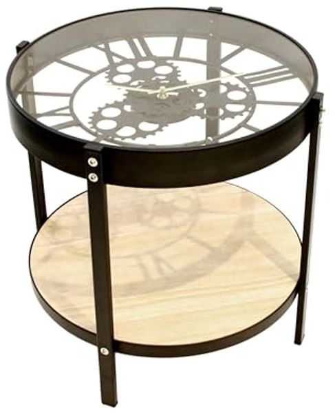 HOME DECO FACTORY Uhr Beistelltisch, 40.5 x 40.5 x 39 cm, Schwarz/Transparent
