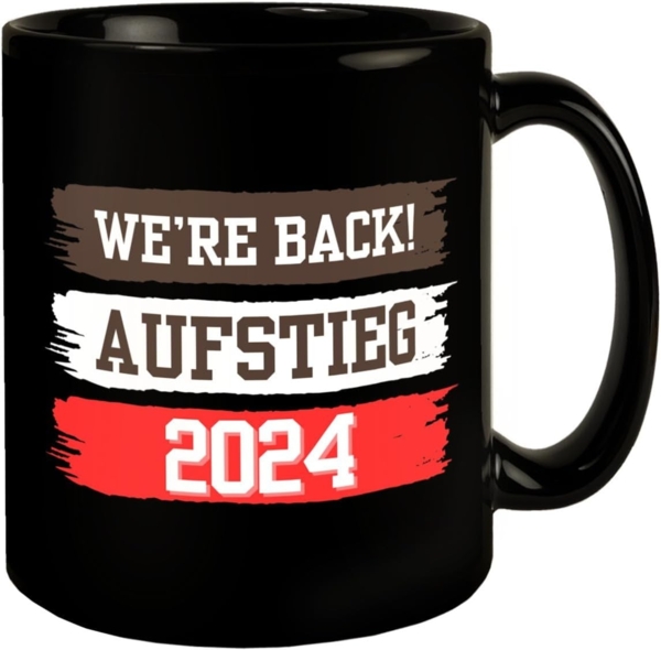 speecheese Tasse St. Pauli Aufstieg 2024 Tasse in Schwarz mit Spruch We're back