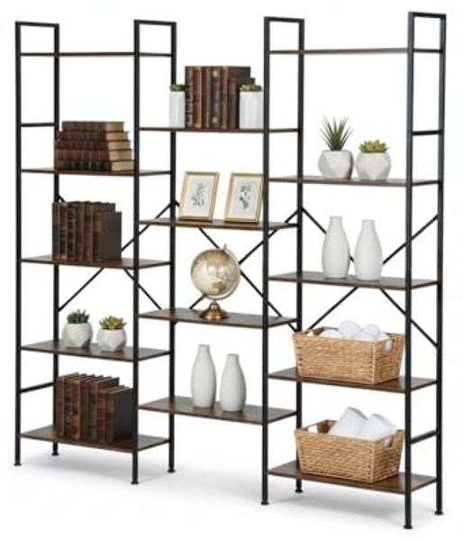 FurnitureR Industrielles Flur-Regal mit 12 Ablagen, 152 x 24 x 155 cm, Vintage-Holzoptik & Metallrahmen, Vielseitiges Standregal für Eingangsbereich