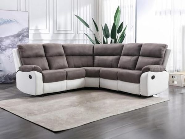Vente-unique - TOLZANO Sofa StoffStoffKunstleder GrauWeiß - B 226 cm x H 100,5 cm x L 226 cm