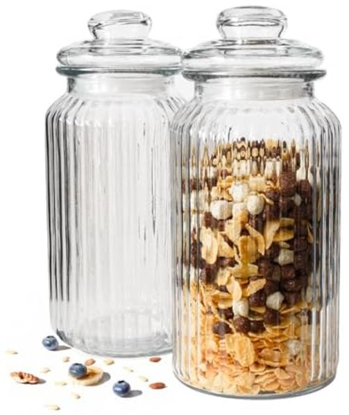 2x Vorratsgläser 1,5L mit Deckel Bonbonglas Vorratsgefäß Glasbehälter Aufbewahrungsglas Keksdose Vorratsglas