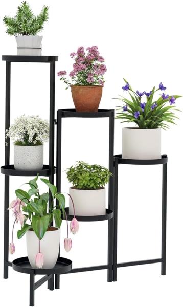 Outsunny Pflanzentreppe mit Tabletten, klappbar, für Innen, aus Metall, mehrstöckig, 80cm hoch (6-Etagen Pflanzenständer, 1 St, Blumenständer), für Wohnzimmer, Garten Balkon Deko, Schwarz