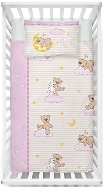 LINKHOFF Babybettwäsche Biber Bettwäsche 100x135cm Rosa Teddy - 100% Baumwolle Reißverschluss, Bärchen, Teddy Bären, Fein-Biber Flanell Bettwäsche