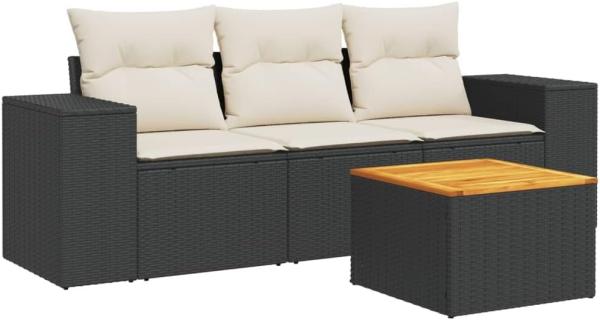 4-tlg. Garten-Sofagarnitur mit Kissen Schwarz Poly Rattan