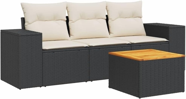 vidaXL 4-tlg. Garten-Sofagarnitur mit Kissen Schwarz Poly Rattan 3257645