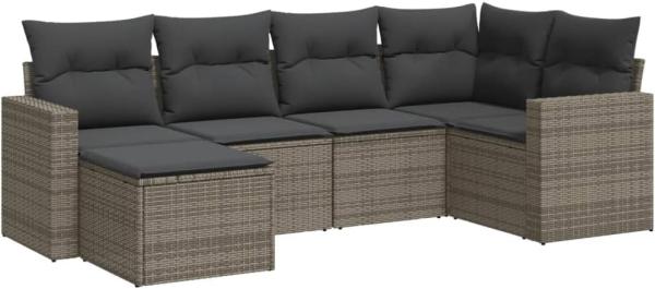 vidaXL 6-tlg. Garten-Sofagarnitur mit Kissen Grau Poly Rattan 3251597