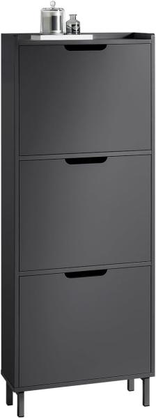 SoBuy FSR151-H-SCH Schuhkipper mit 3 Klappen Schuhschrank schmal Schuhregal mit 6 Ablageflächen Schuhkommode Schuhablage Schwarz BHT ca. 50 x 129 x 19 cm