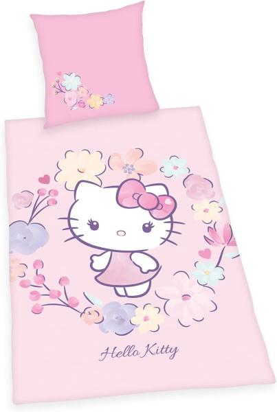 Herding Hello Kitty Kinder Renforcé Wende Bettwäsche 135x200 cm + 80x80 cm