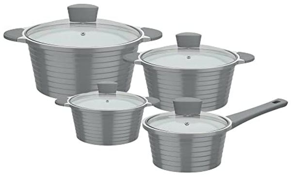 GSW Topf-Set Bolero, Aluminiumguss (Set, 8-tlg, Kochtopf 16/20/24 cm, Stielkasserolle 18 cm), Induktion