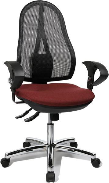 Topstar Open Point SY Deluxe, ergonomischer Syncro-Bandscheiben-Drehstuhl, Bürostuhl, Schreibtischstuhl, inkl. Armlehnen (höhenverstellbar), Stoff, bordeaux rot