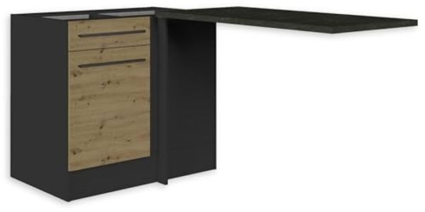 JAZZ Moderner Eckschrank Küche mit Arbeitsplatte in Anthrazit, Artisan Eiche Optik - Geräumiger Eck-Unterschrank mit viel Stauraum - 115 x 90 x 60 cm (B/H/T)