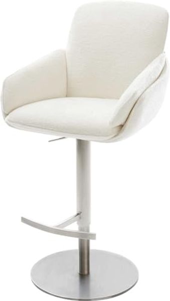 Barstuhl Luan-Flex Bouclé Soft Beige Drehfuß höhenverstellbar Edelstahl Silberfarben
