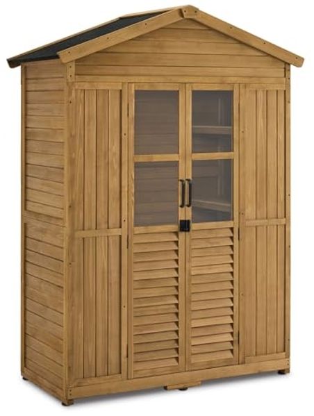 M MCombo Gartenschrank Gartenhaus Holz Wetterfest, Geräteschrank Holzschrank Outdoor Wasserdicht Begehbar, für Außenbereich Balkon Terrasse 1743 (Natur)