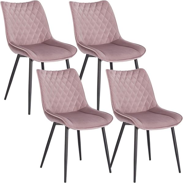 WOLTU 4 x Esszimmerstühle 4er Set Esszimmerstuhl Küchenstuhl Polsterstuhl Design Stuhl mit Rückenlehne, mit Sitzfläche aus Samt, Gestell aus Metall, Rosa, BH209rs-4