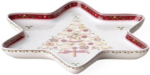 Villeroy & Boch Winter Bakery Delight Große Schale in Stern-Form, Premium Porzellan, Weiß/Rot/Beige