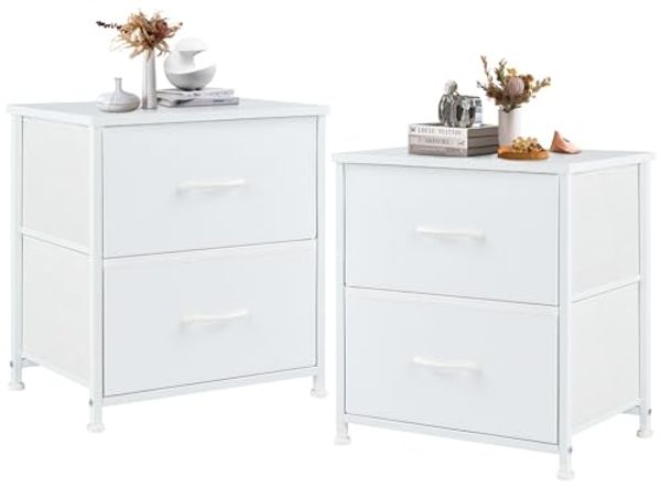 DUMOS Nachttisch 2er Set Beistelltisch Stoff Schubladenschrank Schmal Schrank Kommode Schlafzimmer Industrial Stil für Wohnzimme Kinderzimmer Flur Aufbewahrungsschrank
