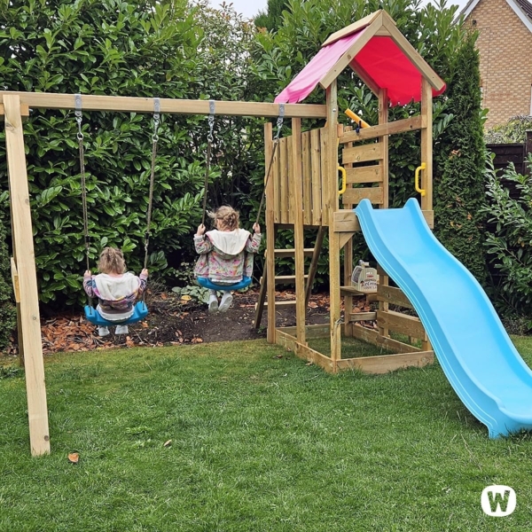 WICKEY Spielturm Klettergerüst VanillaFlyer mit Schaukel & türkiser Rutsche, Kletterturm mit Sandkasten, Leiter & Spiel-Zubehör Bild 6
