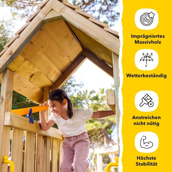 WICKEY Spielturm Klettergerüst VanillaFlyer mit Schaukel & türkiser Rutsche, Kletterturm mit Sandkasten, Leiter & Spiel-Zubehör Bild 5