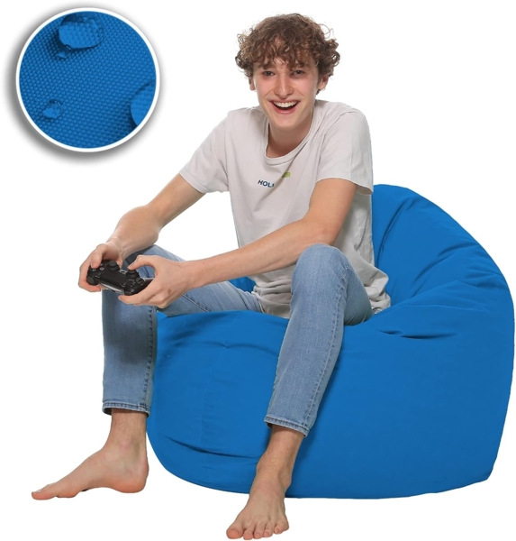 HomeIdeal - Sitzsack 2-in-1 Funktionen Bodenkissen für Erwachsene & Kinder - Gaming oder Entspannen - Indoor & Outdoor da er Wasserfest ist - mit EPS Perlen, Farbe:Königsblau, Größe:110 cm Durchmesser Bild 4