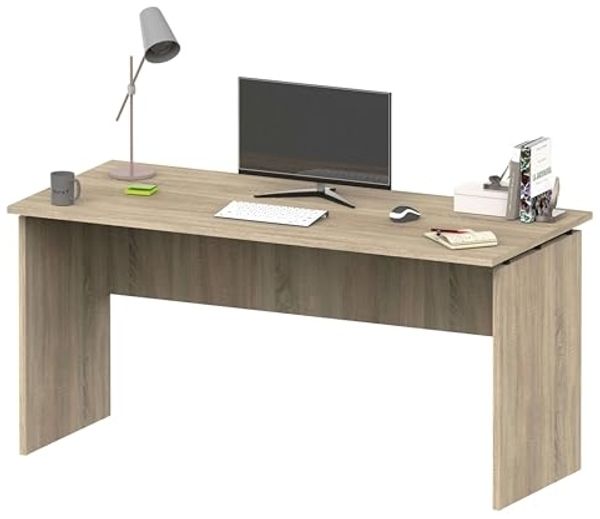 Muebles Pitarch | Großer Bürotisch, Studientisch, Computertisch, Cambrian Eiche, 76 x 155 x 68 cm (Höhe x Breite x Tiefe), modern, Modell Rivoli